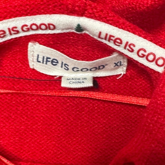 Life Is Good Red Hoodie Sweater Dog Snow Winter Women Size XL Knit NWT - Picture 4 of 6